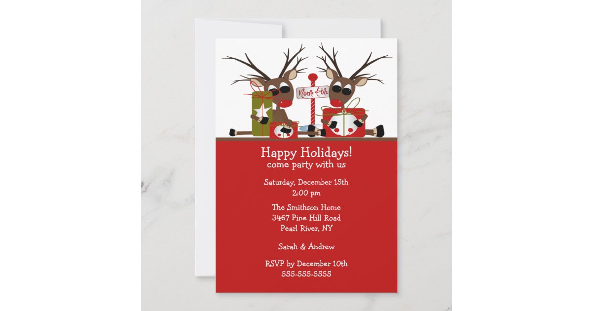 Reindeer North Pole Holiday Party Invitation | Zazzle