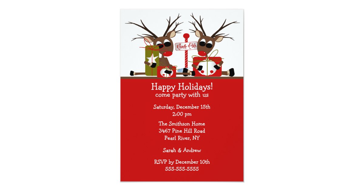 Reindeer North Pole Holiday Party Invitation | Zazzle.com
