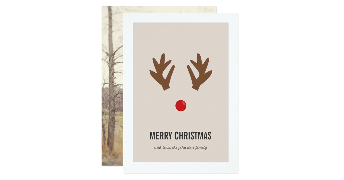 Reindeer Nose Christmas Photo Flat Cards | Zazzle
