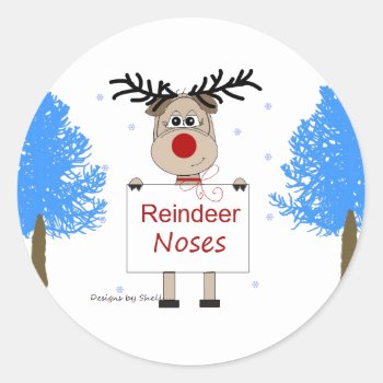Reindeer Noses Classic Round Sticker by seashell2 at Zazzle