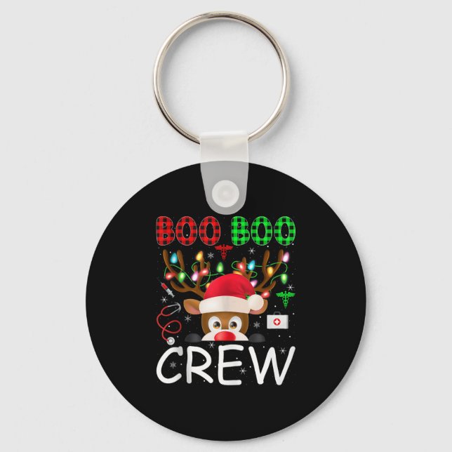 Reindeer Nurse Christmas Scrub Tops Boo Crew Nurse Keychain (Front)