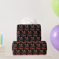 Reindeer Oh My Deer Text Patterned Black Wrapping Paper, Zazzle