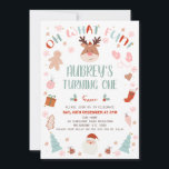 Reindeer Oh What Fun Christmas 1st Birthday Invitation<br><div class="desc">Reindeer Oh What Fun Christmas 1st Birthday Invitation

Cute winter Christmas season first birthday invitation featuring a reindeer,  Santa Claus,  Christmas trees,  gingerbread man and more.  This oh what fun first birthday invitation also features a multicolored heading and is ideal for a girl's first birthday.</div>