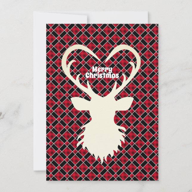 Reindeer on black & red checkered Christmas Holiday Card (Front)