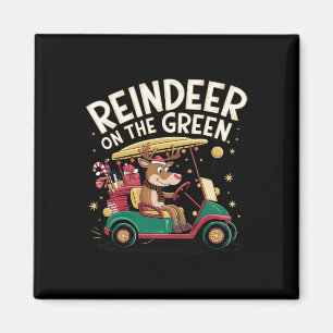 Reindeer On Green Christmas Golf Tee For Golfers Magnet