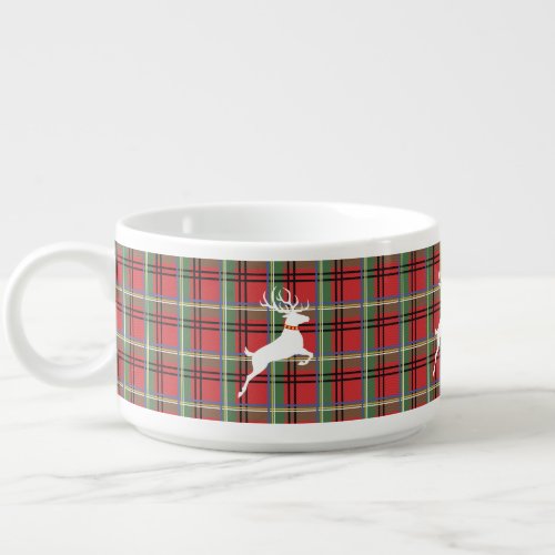 Reindeer on Red and Green Tartan Christmas Plaid Bowl