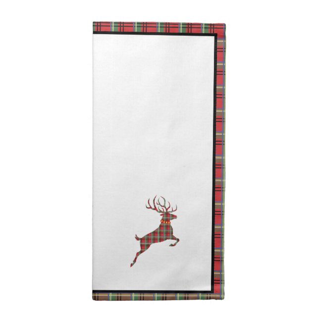 Reindeer on Red and Green Tartan Christmas Plaid Cloth Napkin (Half Fold)
