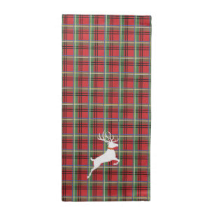 Reindeer on Red and Green Tartan Christmas Plaid Napkin