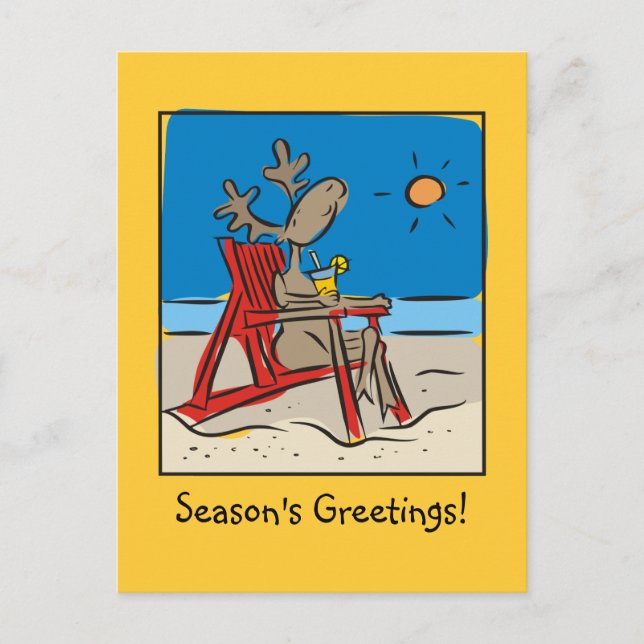Reindeer on the Beach Holiday Postcard (Front)