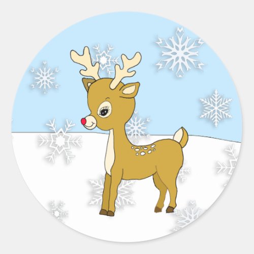 Reindeer on Wintery Day Classic Round Sticker