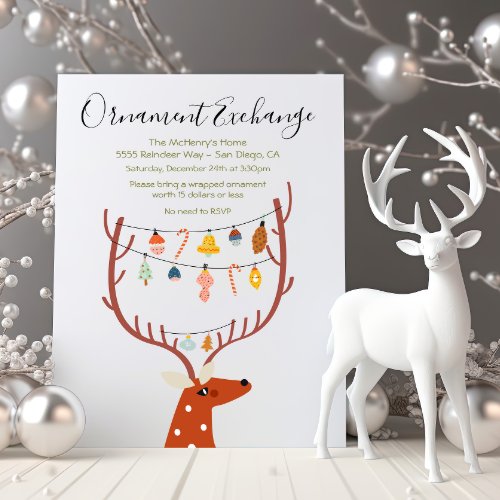 Reindeer ornament exchange Christmas Holiday Party Invitation