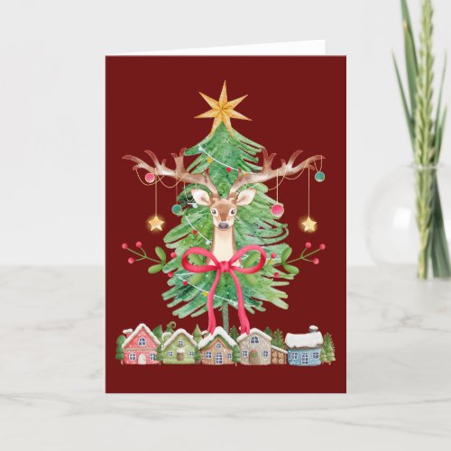 Reindeer Ornaments and Tree Blank Greeting Card