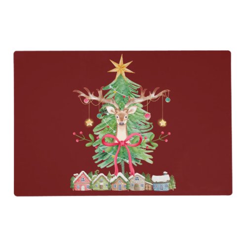 Reindeer Ornaments and Tree Christmas Holiday Placemat