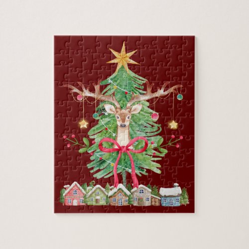 Reindeer Ornaments and Tree Holiday  Jigsaw Puzzle