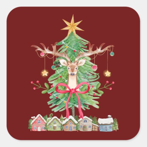 Reindeer Ornaments and Tree Holiday  Square Sticker