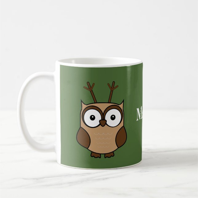 Reindeer Owl Christmas Personalized Coffee Mug (Left)