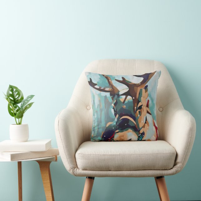 Reindeer Painting - Holiday Decor and Gifts Throw Pillow (Chair)