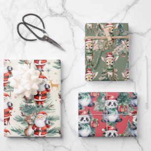 Reindeer, Panda Bear for Christmas Wrapping Paper Sheets