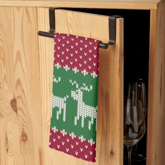 Reindeer Parade Knit Kitchen Towel (Thirds Fold)