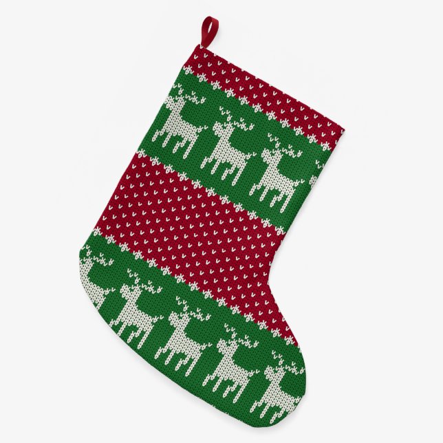 Reindeer Parade Knit Large Christmas Stocking (Front (Hanging))