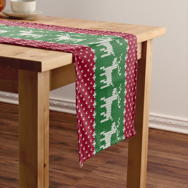 Reindeer Parade Knit Short Table Runner (In Situ)