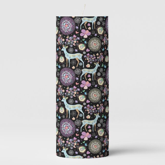 Reindeer Paterna Christmas Pillar Candle (Front)