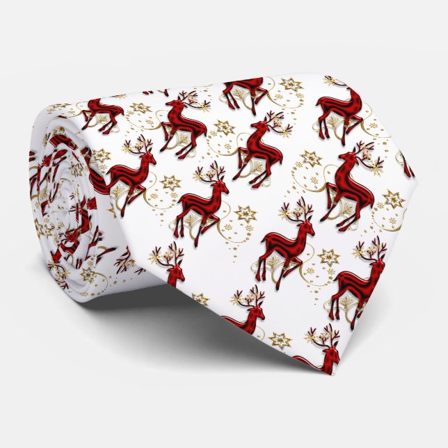 Reindeer pattern elegant gold red tie (Rolled)