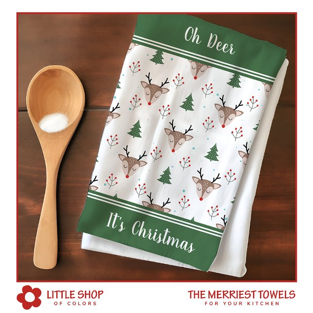 Reindeer Pattern Personalized Christmas Kitchen Towel (Creator Uploaded)