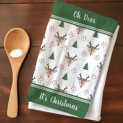 Reindeer Pattern Personalized Christmas Kitchen Towel