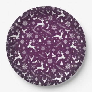 Reindeer Pattern Violet Merry Christmas Snowflake