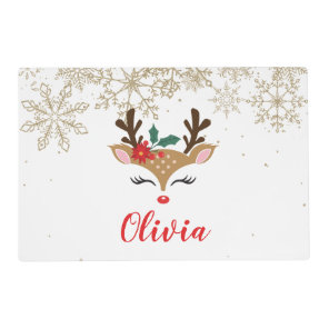 Reindeer Personalized Christmas Gold Snowflakes Placemat