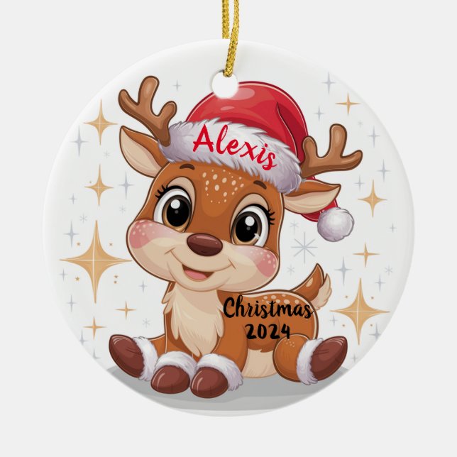 Reindeer Personalized Christmas Ornament (Front)