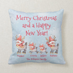 Reindeer Personalized Family Merry Christmas  Throw Pillow