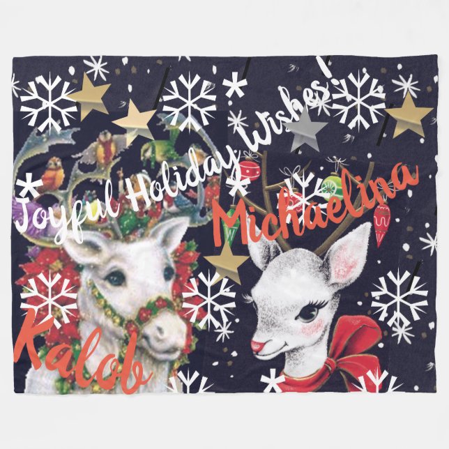 Reindeer Personalized Fleece Blanket (Front (Horizontal))