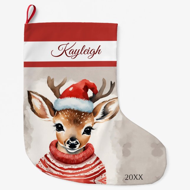 Reindeer Personalized Large Christmas Stocking (Front)