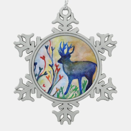 Reindeer Pewter Snowflake Decoration