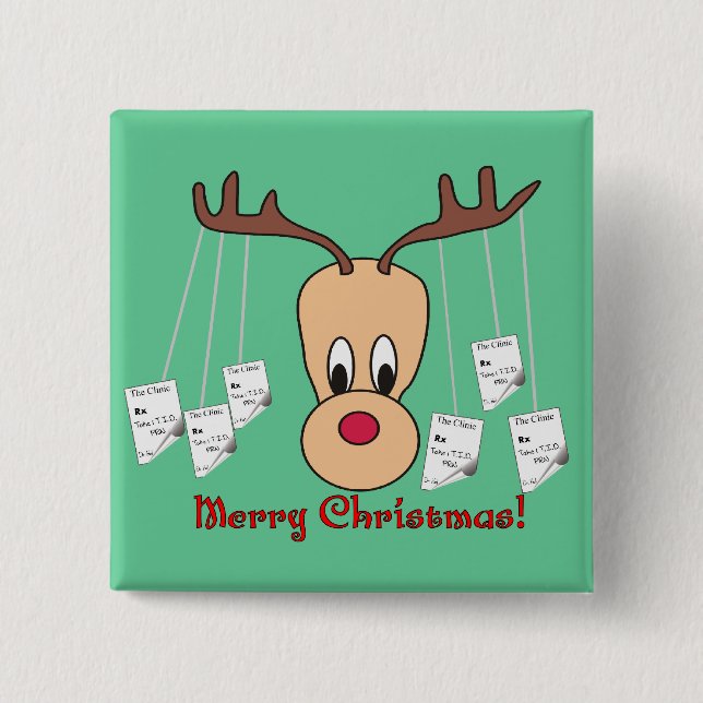 Reindeer Pharmacy Merry Christmas Button (Front)
