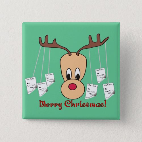 Reindeer Pharmacy Merry Christmas Button