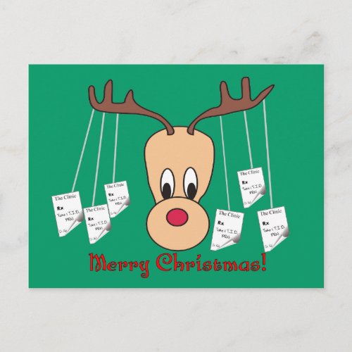 Reindeer Pharmacy Merry Christmas Holiday Postcard
