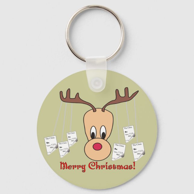 Reindeer Pharmacy Merry Christmas Keychain (Front)