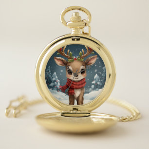 reindeer photo christmas timeless elegant pocket watch