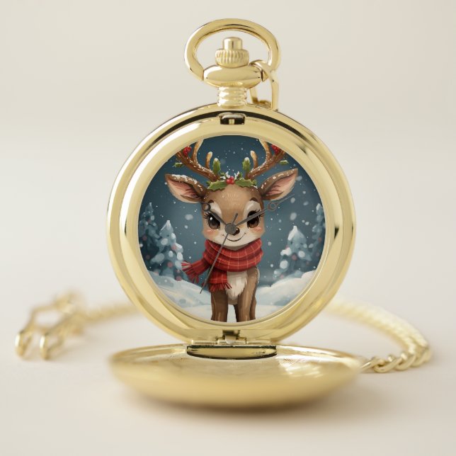 reindeer photo christmas timeless elegant pocket watch (Inside)