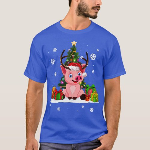 Reindeer Pig Lovers Santa Hat Ugly Christmas Sweat T_Shirt
