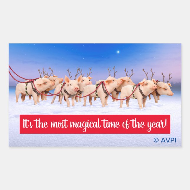 Reindeer Pigs Rectangular Sticker (Front)