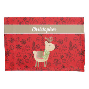 Reindeer Pillow Case, custom script red Case