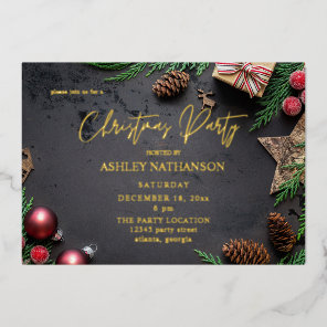 Reindeer & Pine Rustic Christmas Party Foil Invitation
