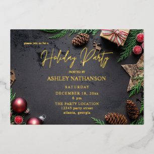 Reindeer & Pine Rustic Holiday Party Foil Invitation