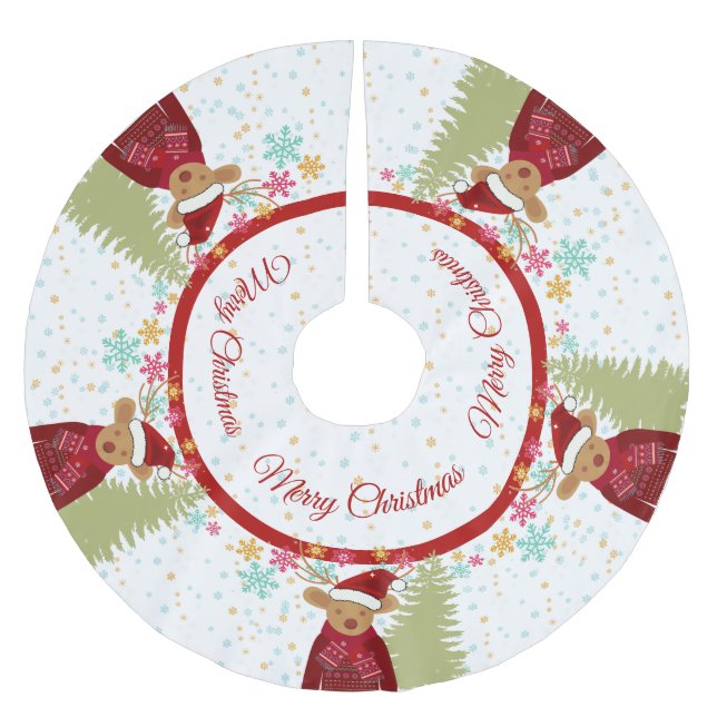 Reindeer Pine Tree Snowflake Cute Christmas Brushed Polyester Tree Skirt (Front)