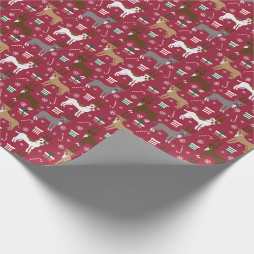 Reindeer Pitbull Dogs Christmas holiday Wrapping Paper