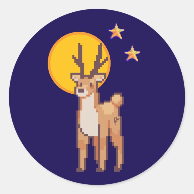 Reindeer, Pixelart, Pixel Art Classic Round Sticker (Front)